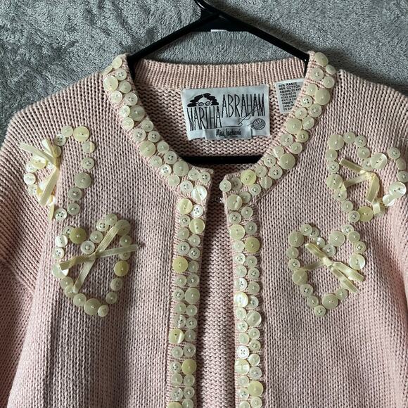 Vintage Pink Heart Button Knit Cardigan Cottagecore Coquette Soft Girl Large - Picture 3 of 7